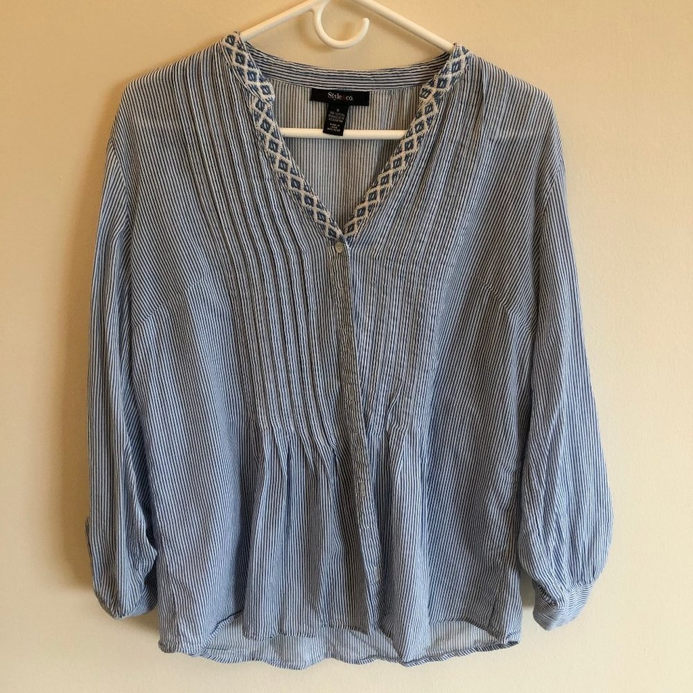 Blue and White Blouse